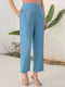 Light Blue Cotton Blend Solid Straight Pant